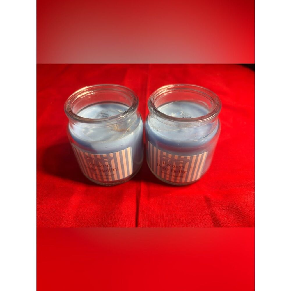 New Frozen Pear Bellini Blue Scented Jar Candles - Set of 2